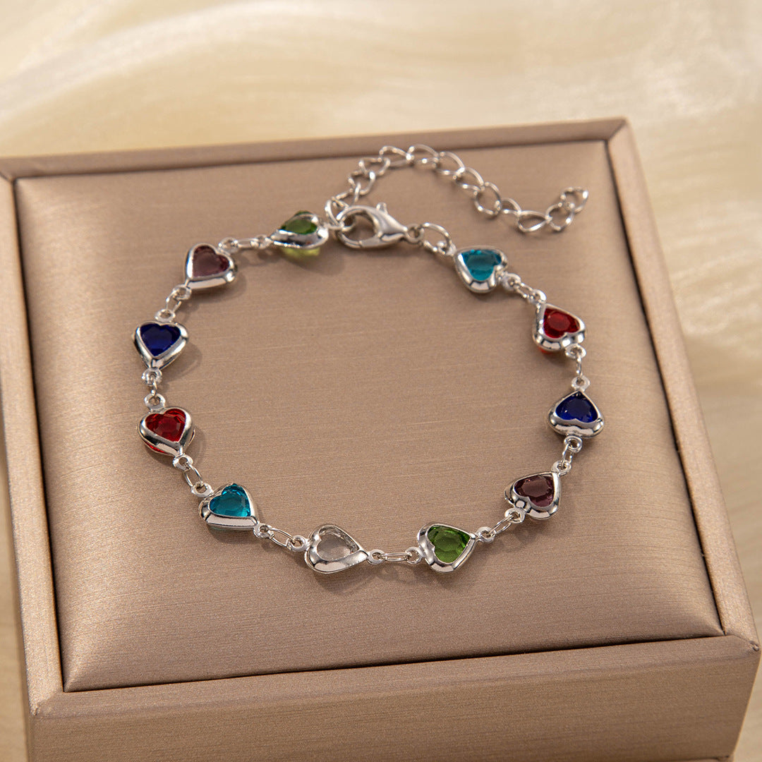 Colorful Heart Zircon Bracelet - Sparkling Love Charm | Zenvyras