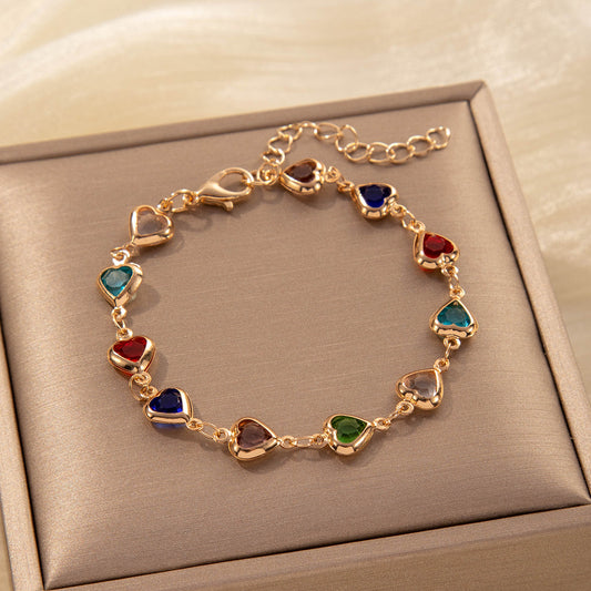 Colorful Heart Zircon Bracelet - Sparkling Love Charm | Zenvyras