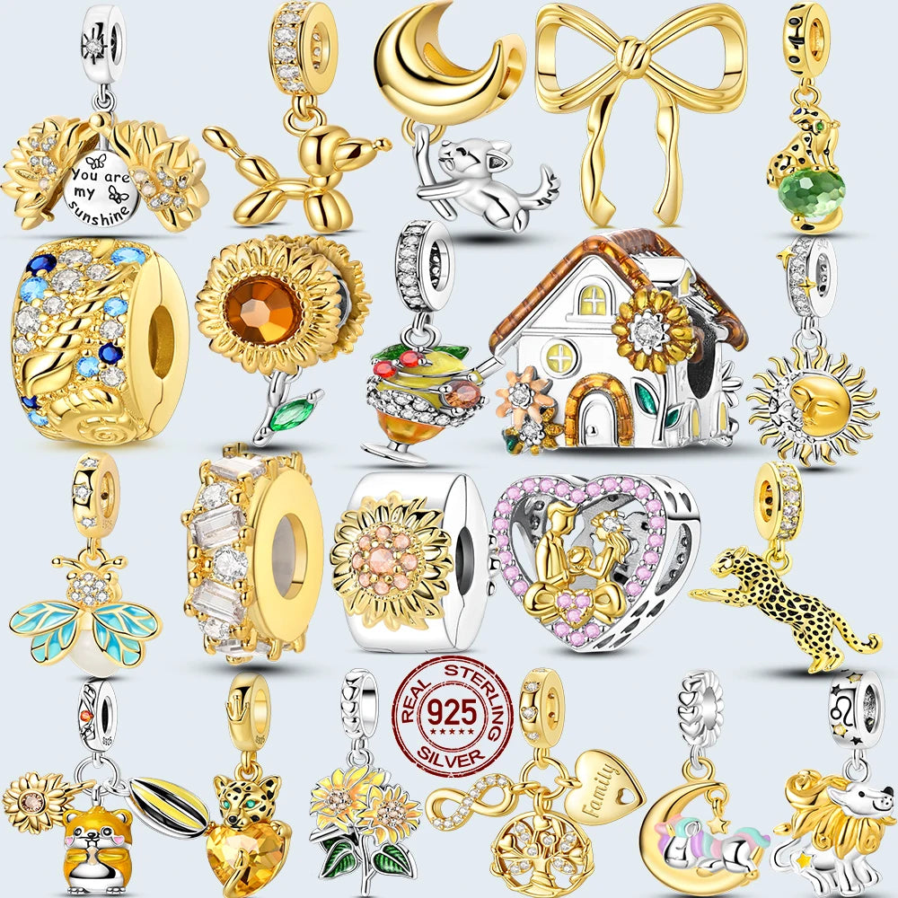 2025 Hot Sale Charms Bead 925 Sterling Silver Gold Bow Luminous Firefly Dangle Fit Bangle Bracelet Necklace DIY Jewelry