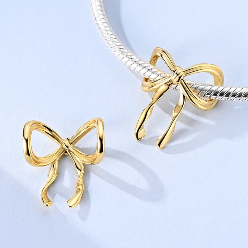 2025 Hot Sale Charms Bead 925 Sterling Silver Gold Bow Luminous Firefly Dangle Fit Bangle Bracelet Necklace DIY Jewelry