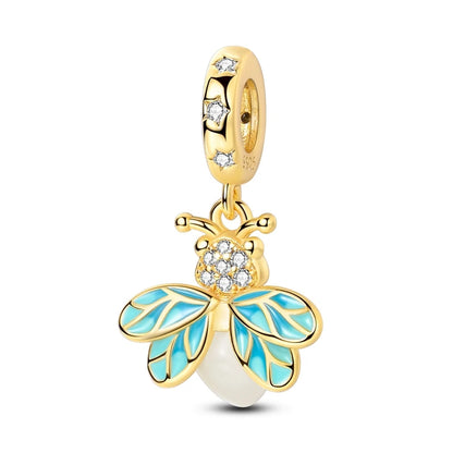 2025 Hot Sale Charms Bead 925 Sterling Silver Gold Bow Luminous Firefly Dangle Fit Bangle Bracelet Necklace DIY Jewelry